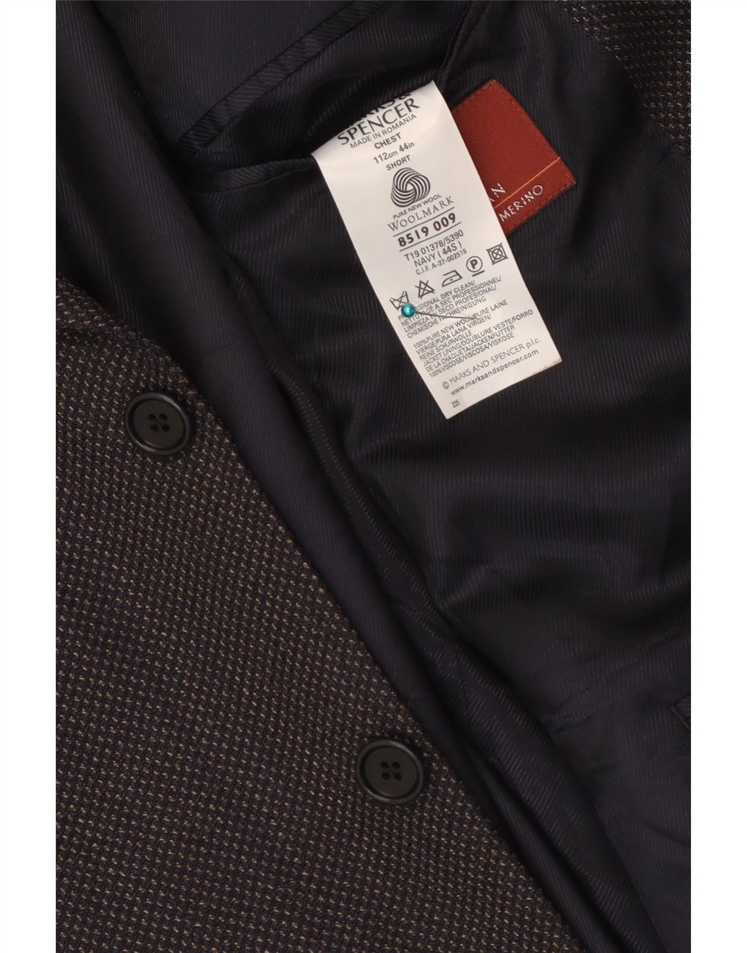 Marks & Spencer Mens 3 Button Blazer Jacket UK 44 XL Navy Blue Virgin Wool