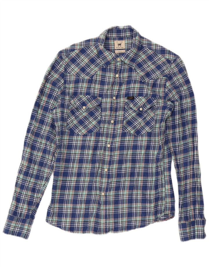 Lee Mens Slim Fit Flannel Shirt Small Blue Check Cotton