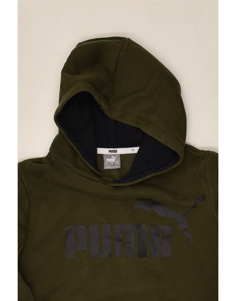 PUMA Boys Graphic Hoodie Jumper 9-10 Years Khaki Cotton | Vintage Puma | Thrift | Second-Hand Puma | Used Clothing | Messina Hembry 