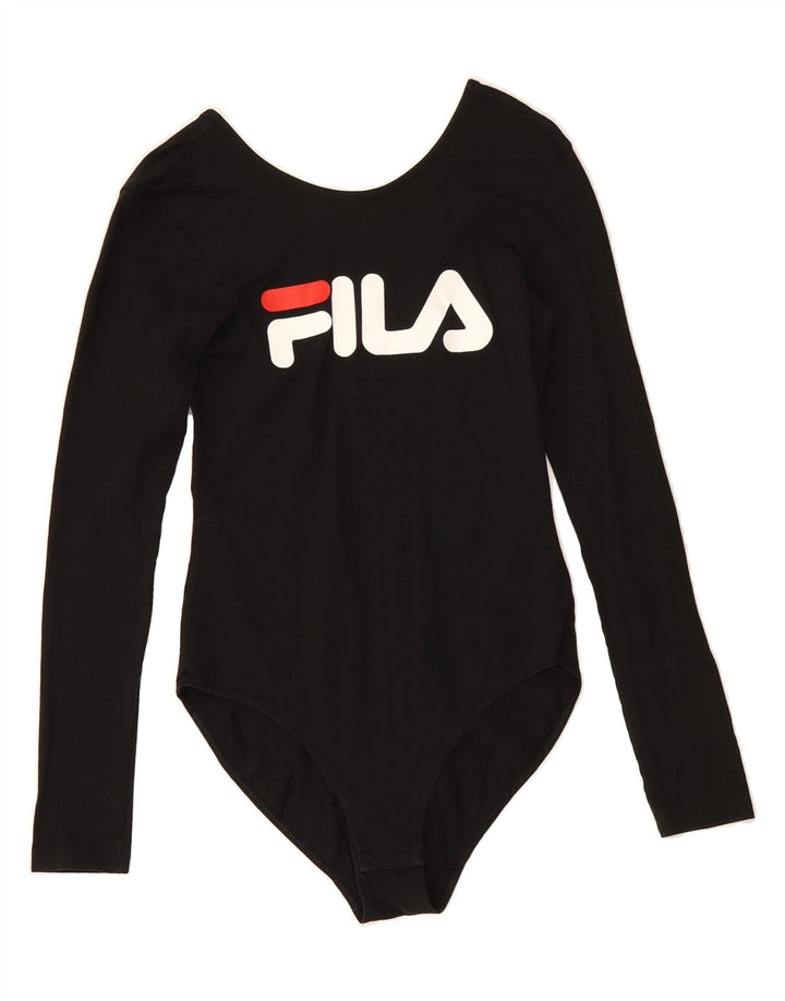 FILA Womens Graphic Bodysuit UK 8 Small Black Cotton Vintage Fila and Second-Hand Fila from Messina Hembry 