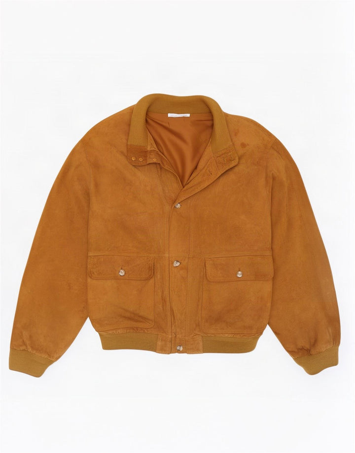 Vintage Mens Suede Bomber Jacket IT 56 3XL Beige Leather