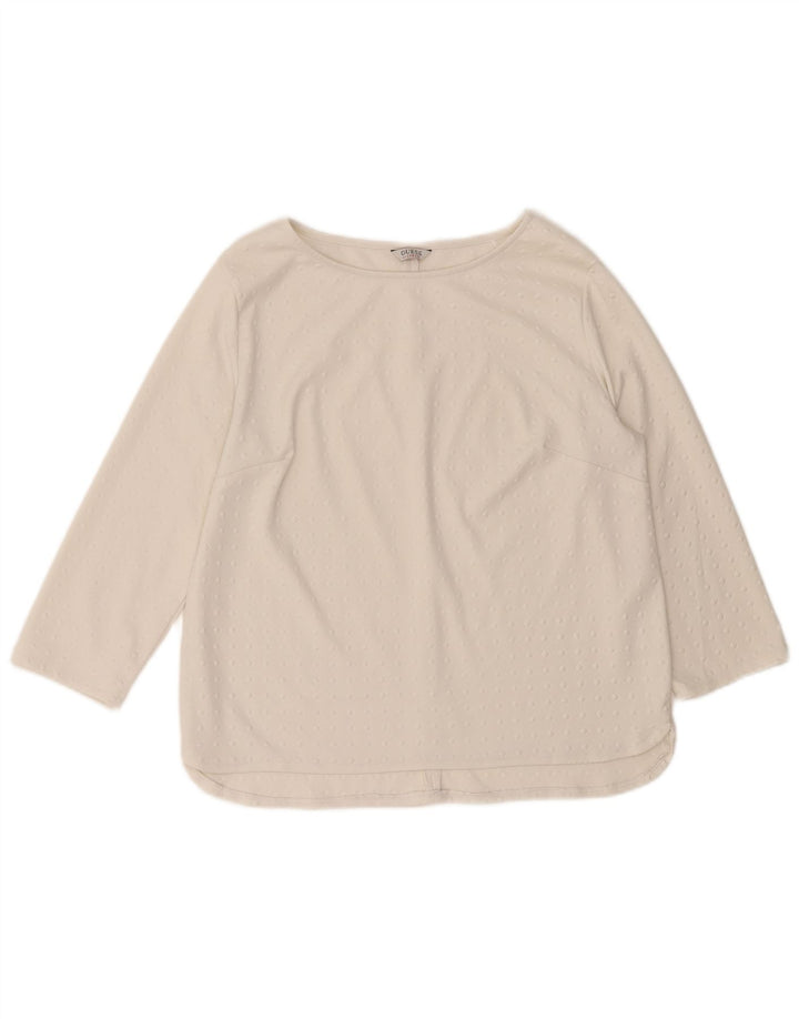 Guess Womens Oversized Top 3/4 Sleeve UK 10 Small White Geometric Polyester