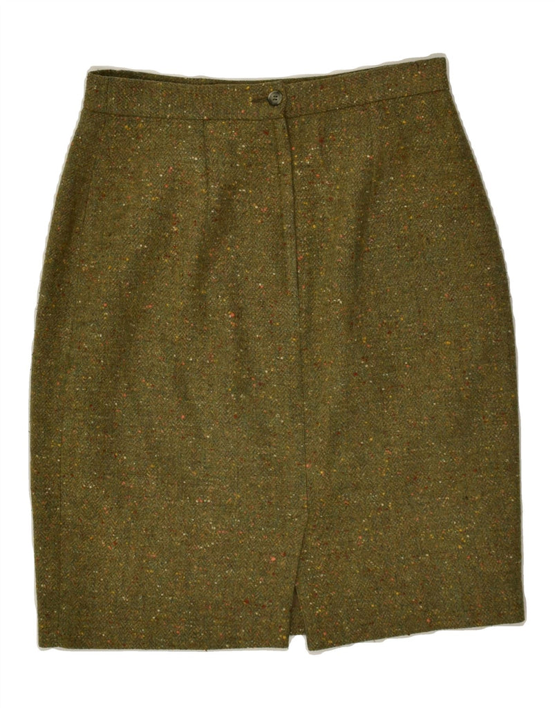 VINTAGE Womens Pencil Skirt IT 42 Medium W27 Khaki Flecked Wool | Vintage Vintage | Thrift | Second-Hand Vintage | Used Clothing | Messina Hembry 