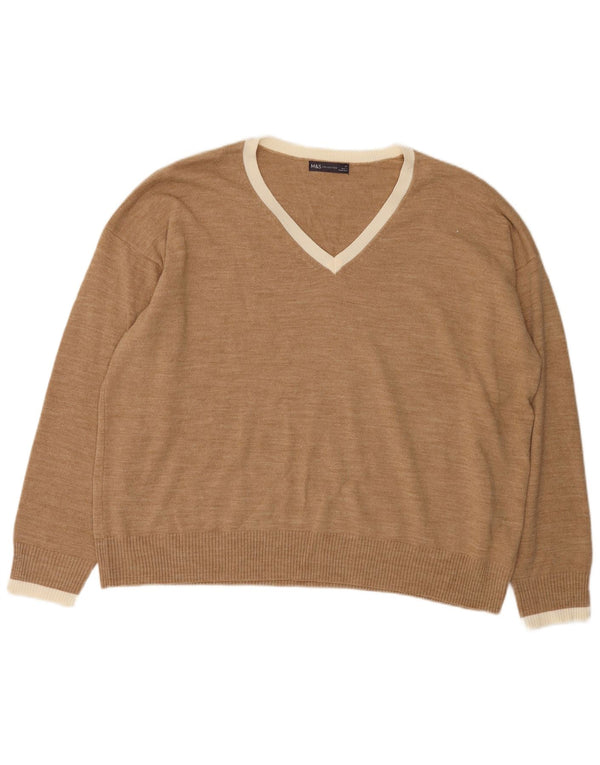 Marks & Spencer Womens V-Neck Jumper Sweater UK 22 3XL Beige Flecked