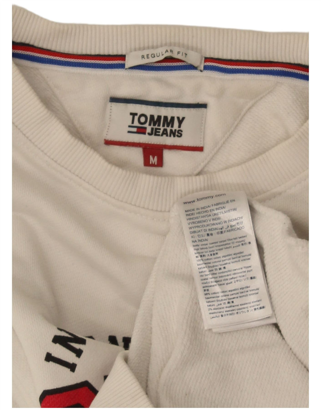 Tommy Hilfiger Mens Regular Fit Sweatshirt Jumper Medium White Cotton