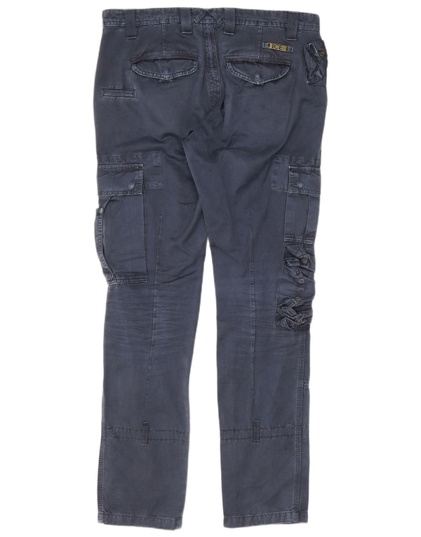 Iceberg Mens Slim Cargo Trousers IT 50 Large W34 L32 Navy Blue Cotton