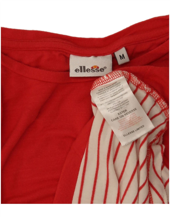 Ellesse Womens T-Shirt Top UK 14 Medium Red Striped Viscose