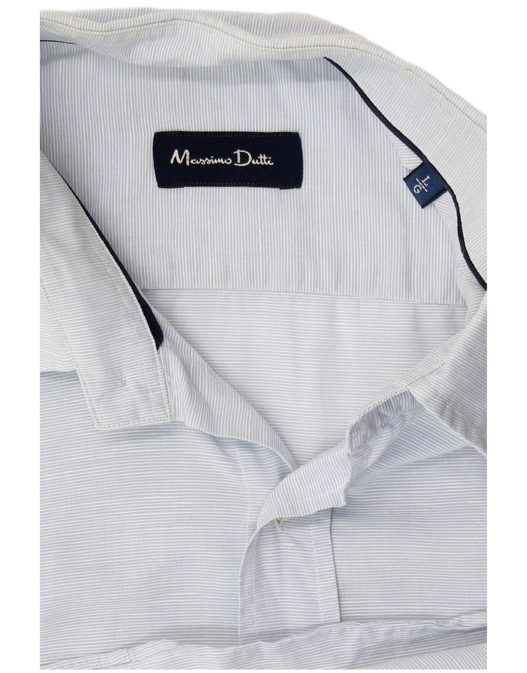 Massimo Dutti Mens Short Sleeve Shirt Large Blue Pinstripe Cotton