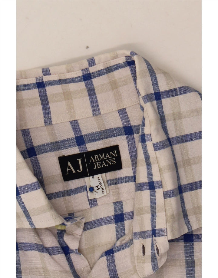 ARMANI JEANS Mens Shirt Medium Blue Check Linen