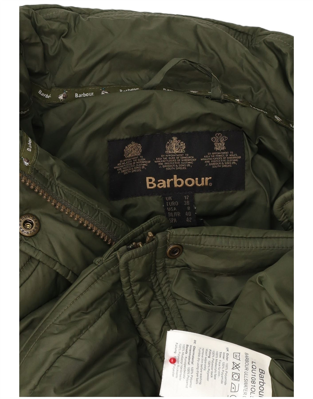 Barbour Womens Hooded Padded Jacket UK 12 Medium  Green Polyester