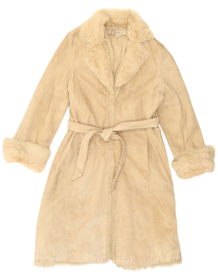 Vintage Womens Leather Coat IT 48 XL Beige Patchwork Leather