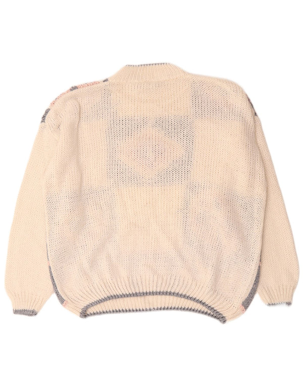 Vintage Womens Turtle Neck Jumper Sweater UK 22/24 3XL Off White Patchwork