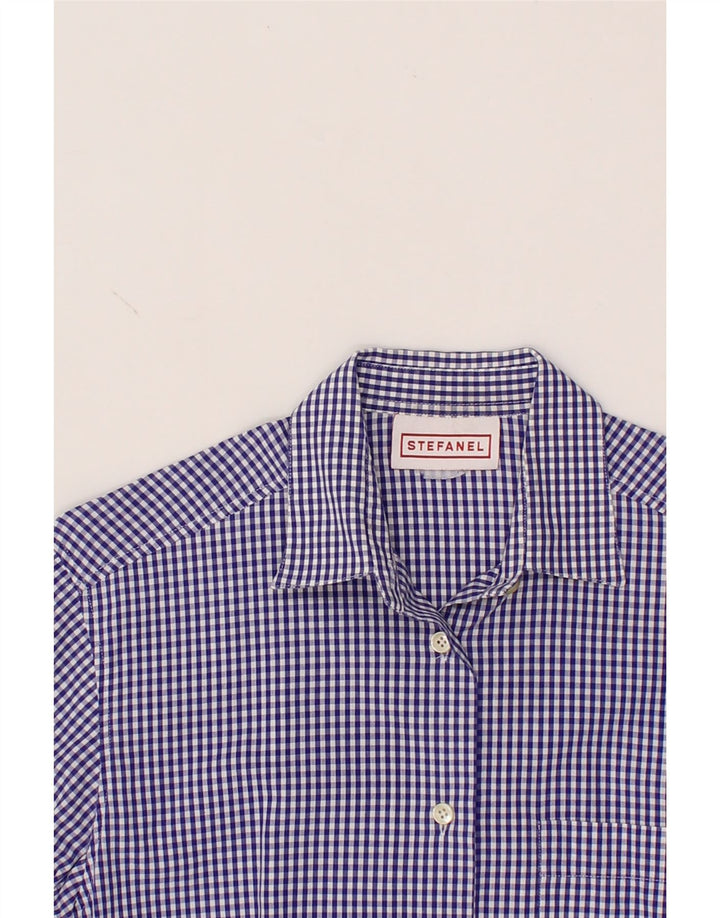 STEFANEL Womens Shirt UK 10 Small Navy Blue Gingham Vintage Stefanel and Second-Hand Stefanel from Messina Hembry 