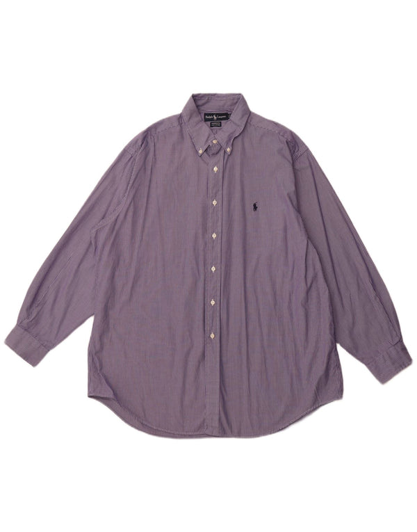 RALPH LAUREN Mens Yarmouth Loose Fit Shirt Size 17 XL Purple Pinstripe