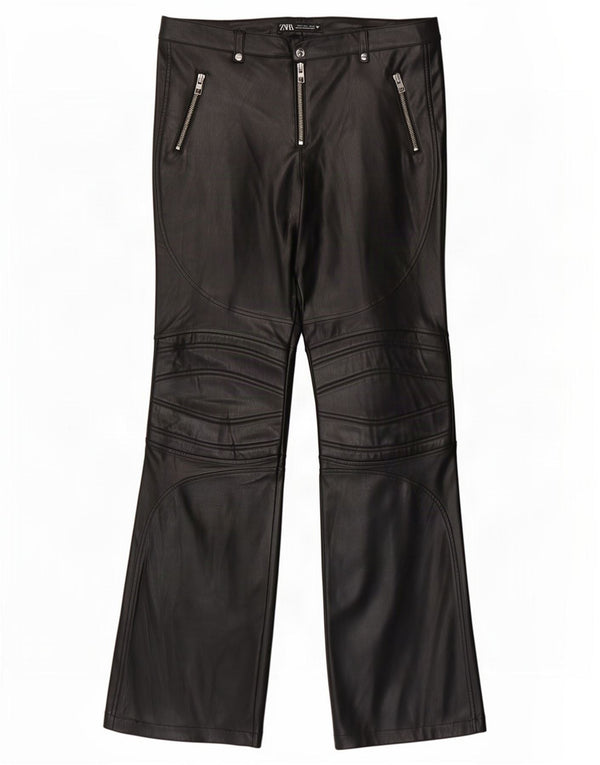 Zara Womens Bootcut Faux Leather Trousers Large W30 L33 Black Polyester