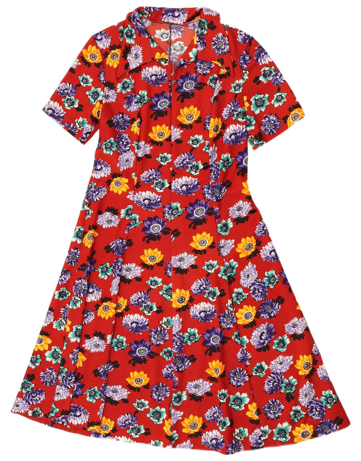 Vintage Womens A-Line Dress UK 14 Medium Red Floral