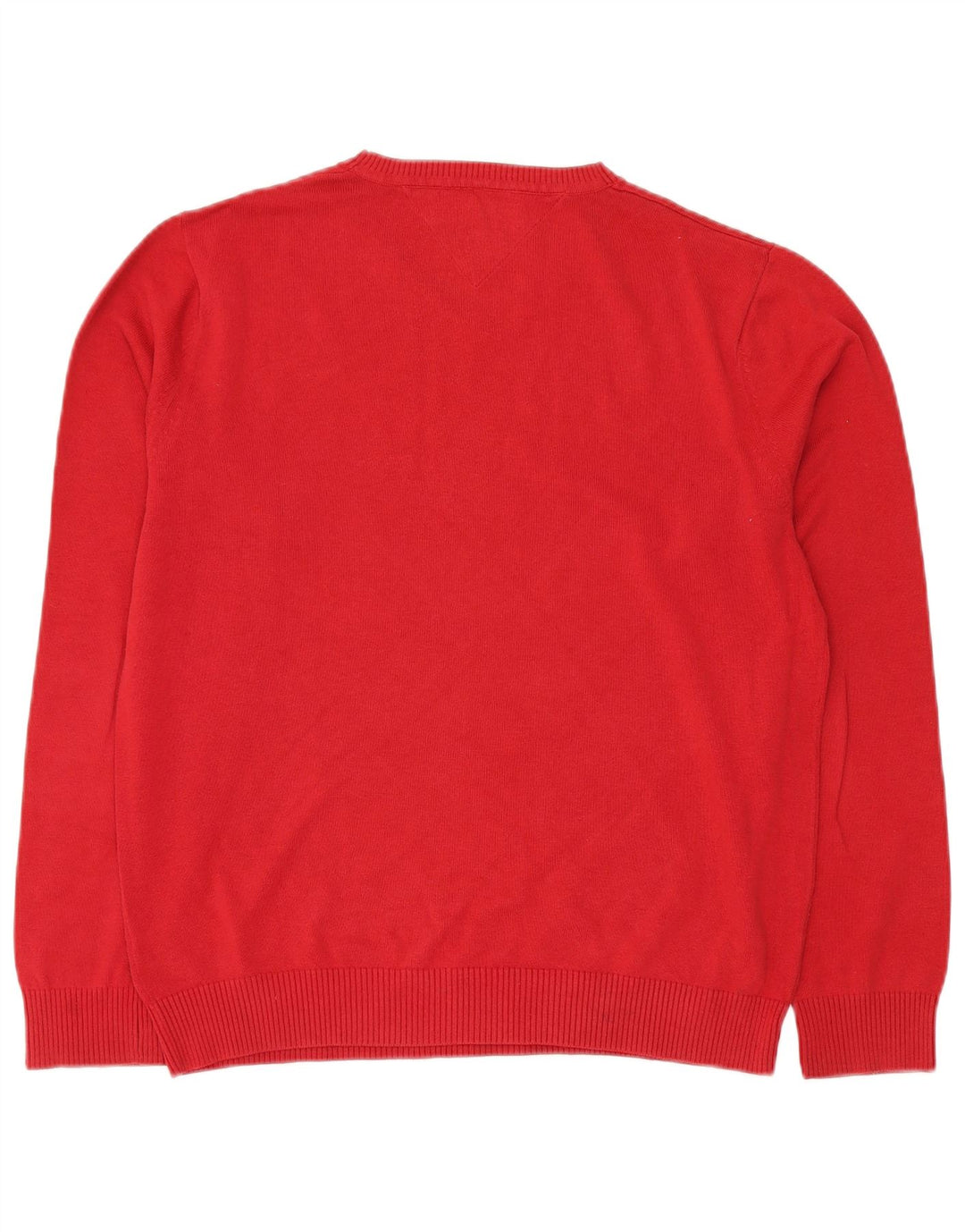 Tommy Hilfiger Mens V-Neck Jumper Sweater Large Red Cotton