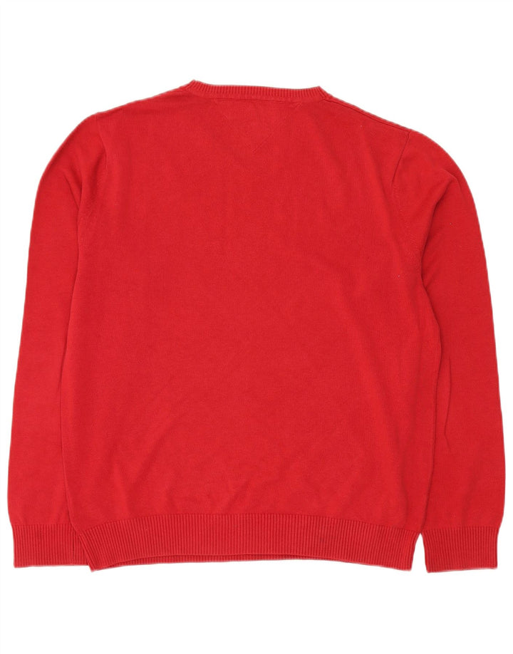 Tommy Hilfiger Mens V-Neck Jumper Sweater Large Red Cotton