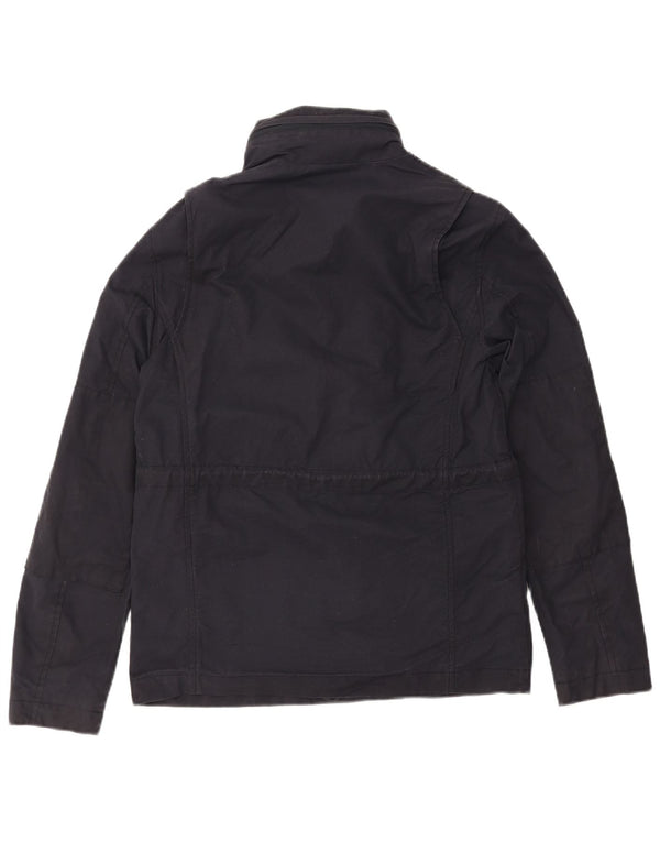 FRED PERRY Mens Hooded Windbreaker Jacket UK 36 Small Navy Blue Cotton