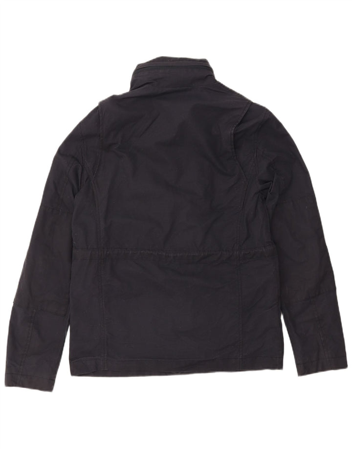 FRED PERRY Mens Hooded Windbreaker Jacket UK 36 Small Navy Blue Cotton