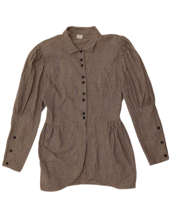 Benetton Womens Shirt Blouse IT 46 Large Grey Check Cotton