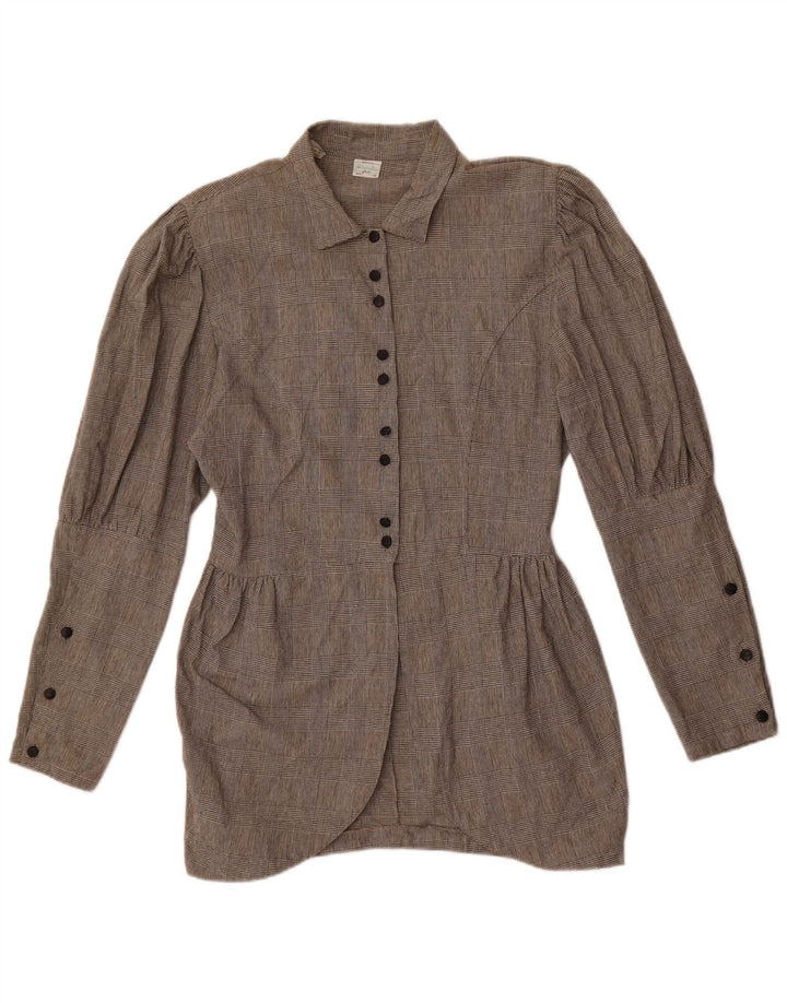 Benetton Womens Shirt Blouse IT 46 Large Grey Check Cotton