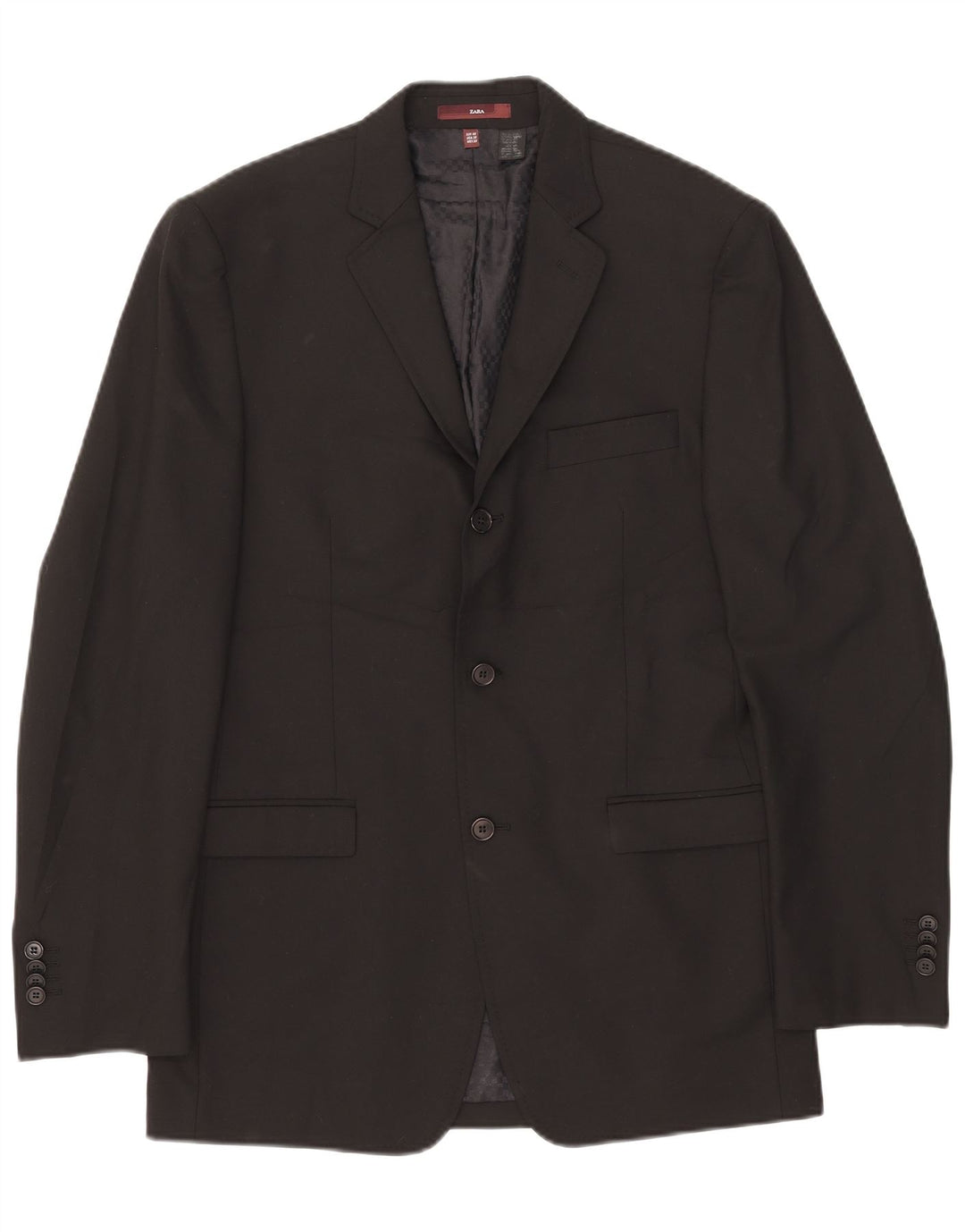 Zara Mens 3 Button Blazer Jacket EU 48 Medium Black Polyester