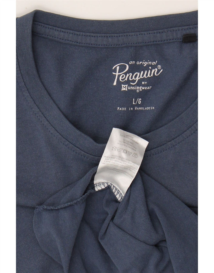 PENGUIN Mens Graphic T-Shirt Top Large Navy Blue Cotton