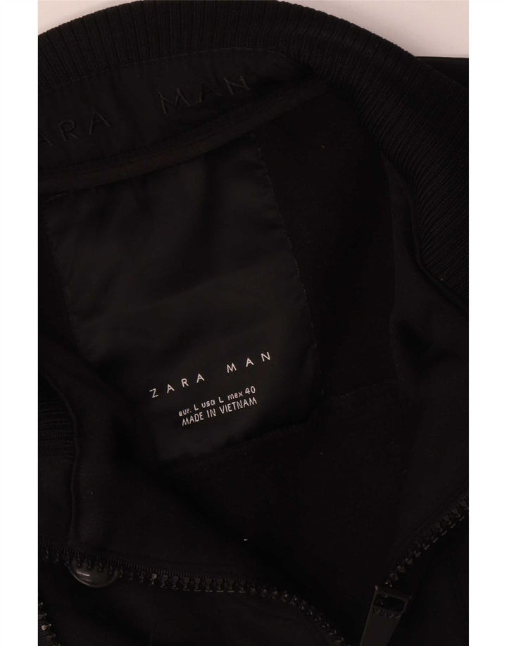Zara Mens Bomber Jacket UK 40 Large Black Polyester