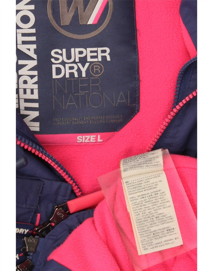 Superdry Womens Hooded Windbreaker Jacket UK 16 Large Blue Colourblock