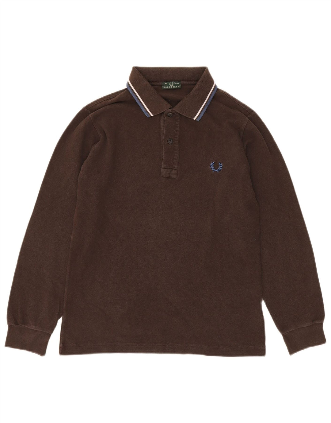 FRED PERRY Boys Long Sleeve Polo Shirt 13-14 Years Brown Cotton