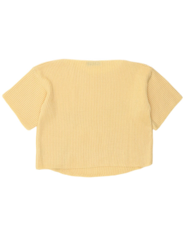 Vintage Womens Crop Boat Neck Jumper Sweater UK 14 Medium Yellow