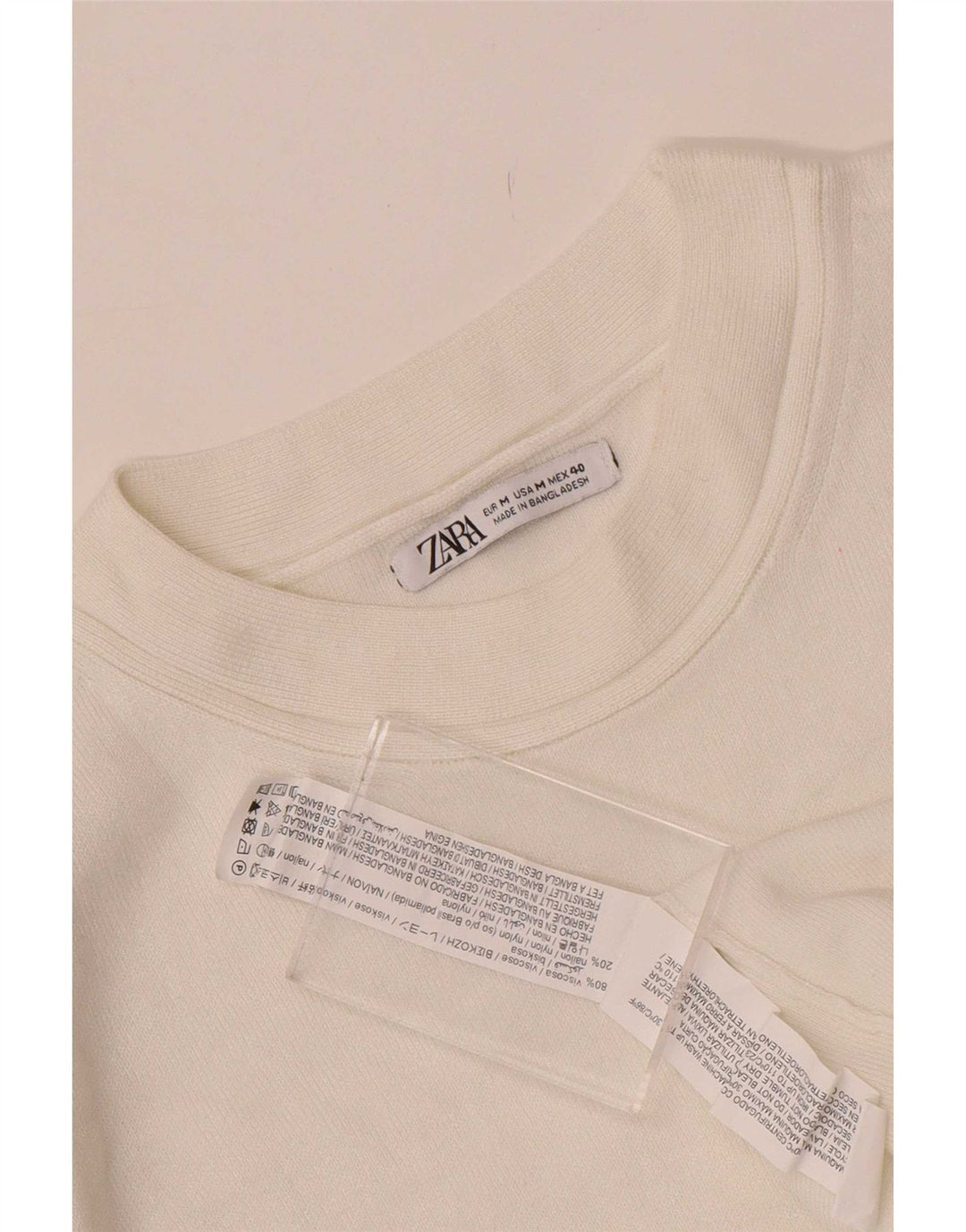 Zara Mens Crew Neck Jumper Sweater Medium White Viscose