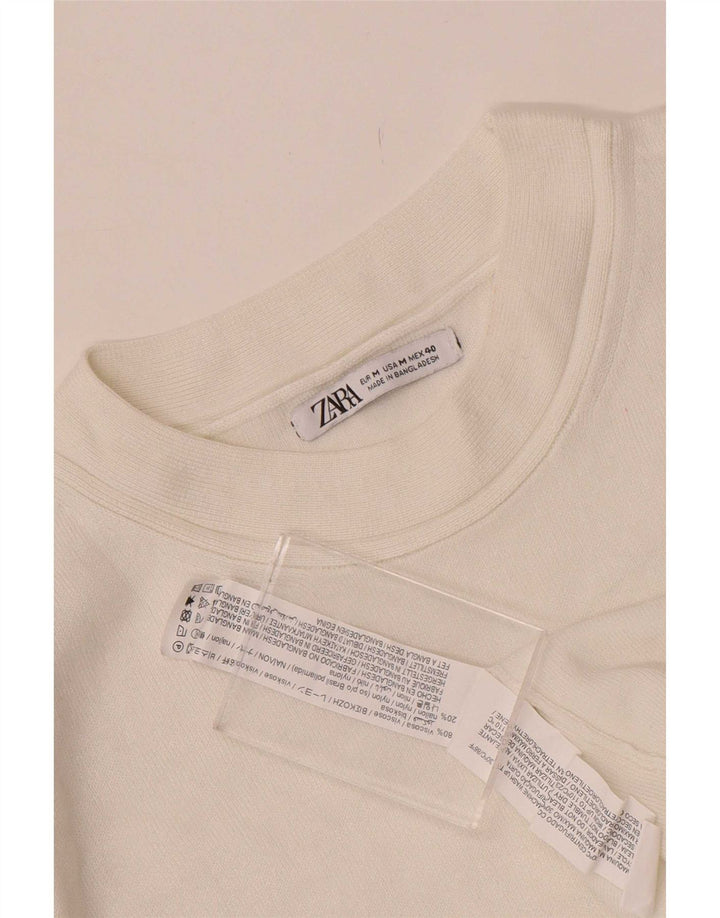 Zara Mens Crew Neck Jumper Sweater Medium White Viscose