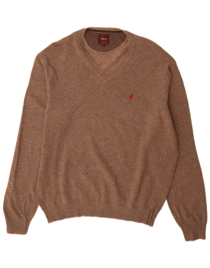 Marlboro Classics Mens V-Neck Jumper Sweater XL Brown