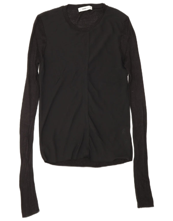 Zara Womens Crew Neck Jumper Sweater UK 10 Small Black Viscose