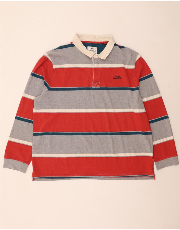 Weird Fish Mens Long Sleeve Rugby Polo Shirt 3XL Grey Striped Cotton