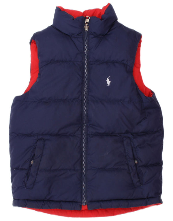 Polo Ralph Lauren Boys Reversible Padded Gilet 7-8 Years Small Navy Blue