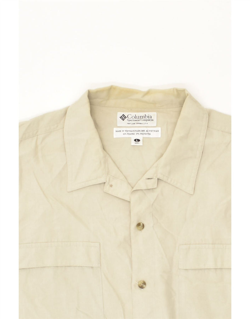 COLUMBIA Mens Short Sleeve Shirt Large Beige Viscose | Vintage Columbia | Thrift | Second-Hand Columbia | Used Clothing | Messina Hembry 