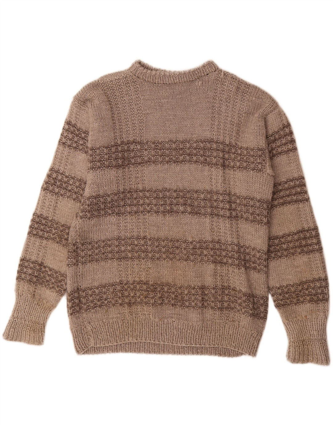 Vintage Mens Crew Neck Jumper Sweater Medium Grey Striped