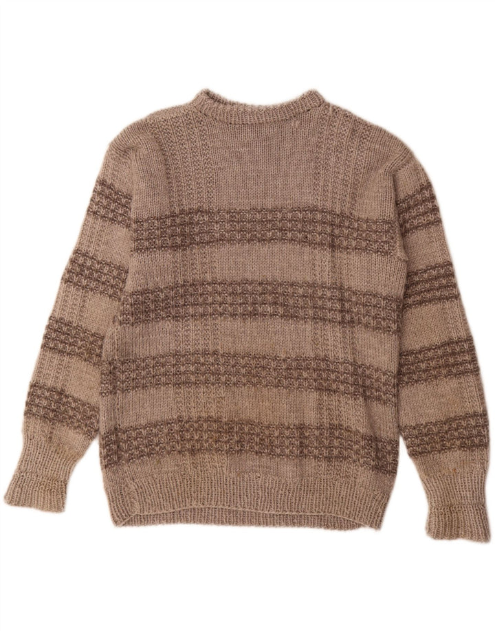 Vintage Mens Crew Neck Jumper Sweater Medium Grey Striped