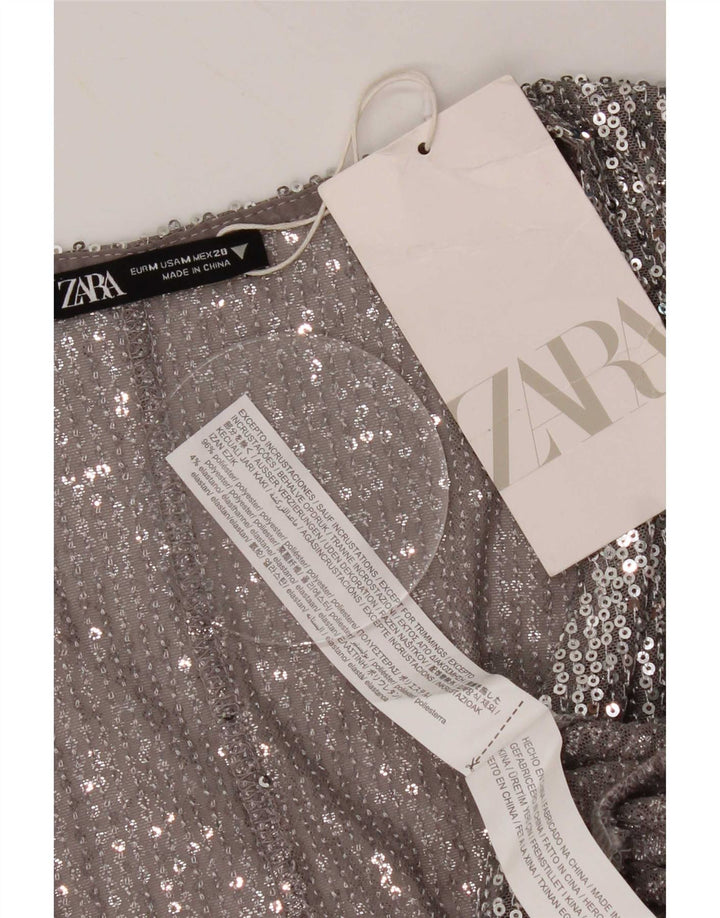 Zara Womens Blouse Top UK 12 Medium Silver Polyester