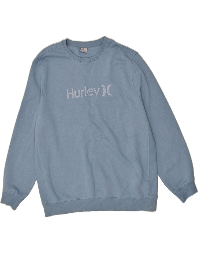 HURLEY Mens Graphic Sweatshirt Jumper 2XL Blue Cotton | Vintage Hurley | Thrift | Second-Hand Hurley | Used Clothing | Messina Hembry 