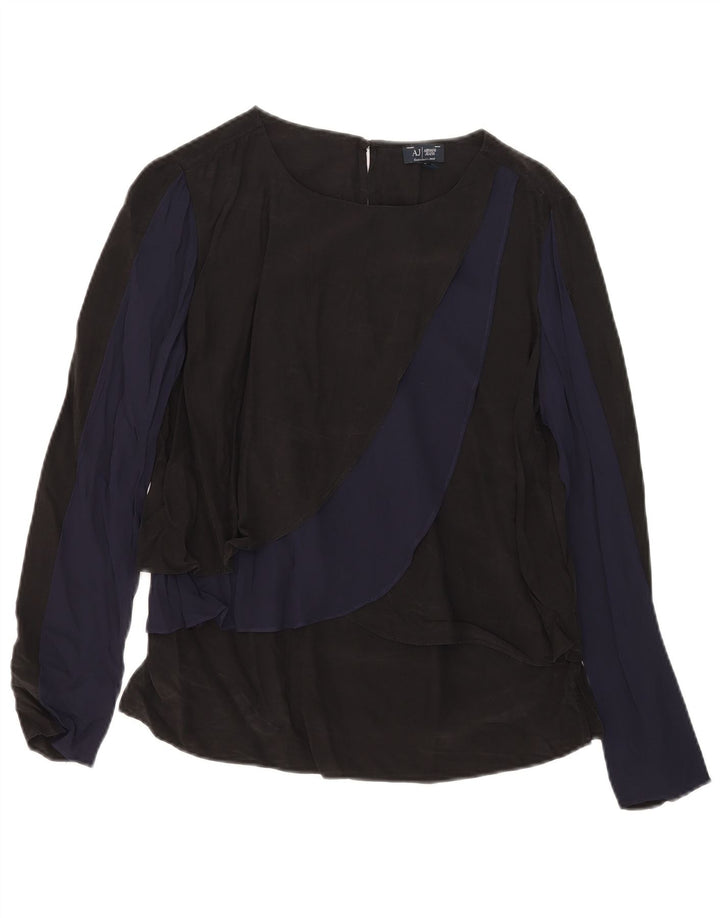 Armani Jeans Womens Long Sleeve Blouse Top EU 42 Large Black Colourblock