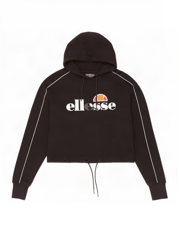 Ellesse Womens Oversized Crop Graphic Hoodie Jumper UK 4 XS Black