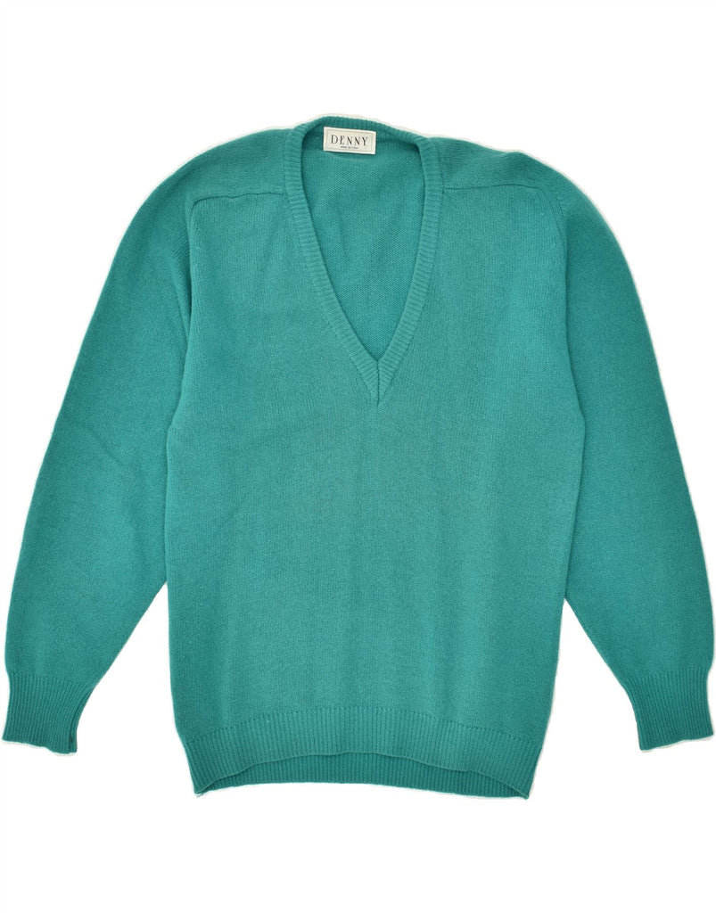 VINTAGE Womens V-Neck Jumper Sweater UK 14 Large Turquoise Virgin Wool | Vintage Vintage | Thrift | Second-Hand Vintage | Used Clothing | Messina Hembry 