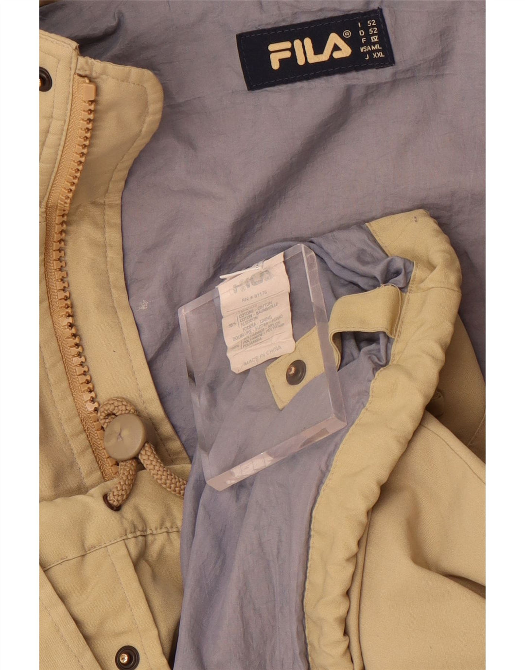 Fila Mens Hooded Windbreaker Jacket IT 52 XL Beige Polyester