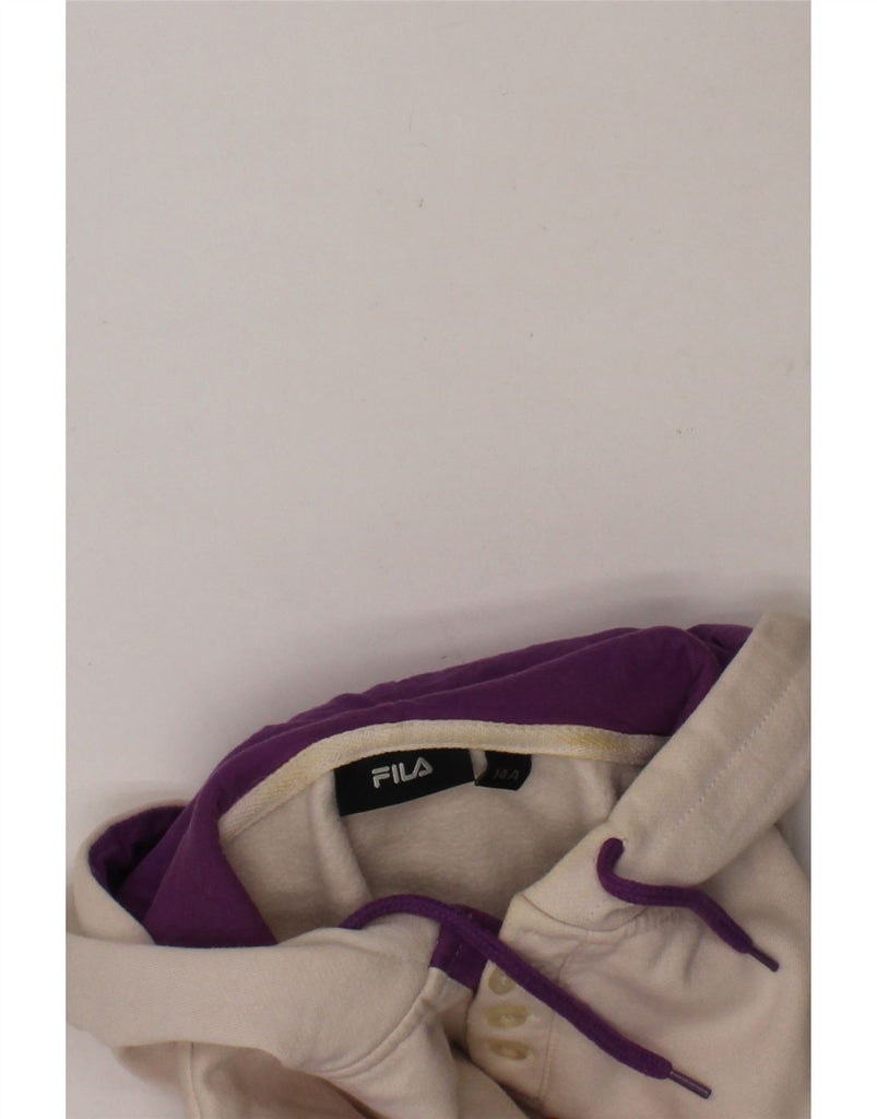 FILA Girls Graphic Hoodie Jumper 13-14 Years Off White Colourblock Cotton Vintage Fila and Second-Hand Fila from Messina Hembry 