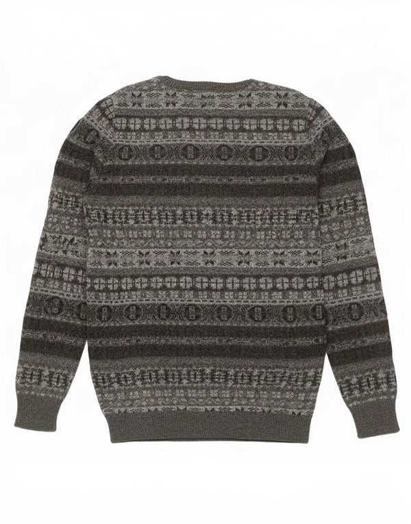 Marlboro Classics Mens Crew Neck Jumper Sweater 2XL Grey Fair Isle Wool
