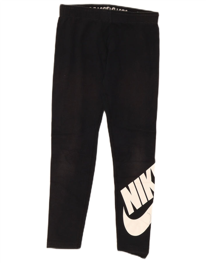 Nike Girls Graphic Leggings 10-11 Years Medium Black Cotton